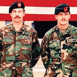 United States Army SFC Randall Shughart & MSGT Gary Gordon Snipers 1st Special Forces Operational Detachment Delta Force -Somalia Conflict Gordon & Shughart were Providing sniper protection from the air when helicopters Super Six One & Super Six Four were shot down.. Gordon &