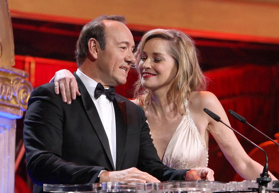 #SharonStone 'I can’t wait to see #KevinSpacey back at work. He is a genius. He is so elegant and fun, generous to a fault, and knows more about our craft than most of us ever will,' she told The Telegraph. 'It's terrible that they are blaming him for not being able to come to