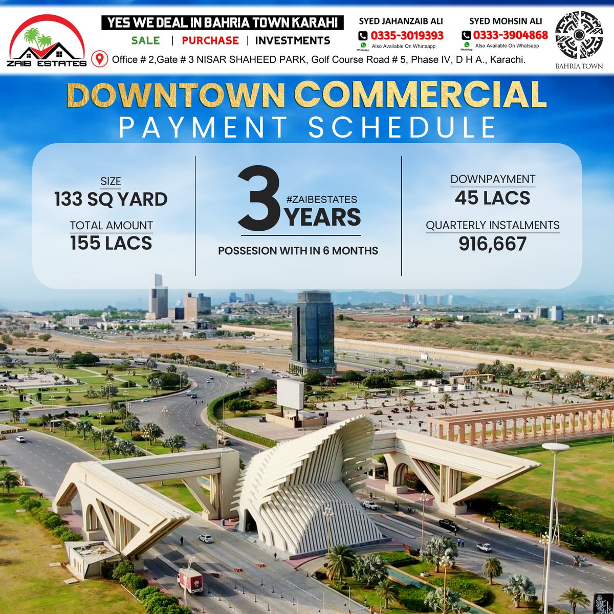 ZAIBESTATES's tweet image. Seize the opportunity and secure your dream plot in the most awaited project of #BahriaTown. Spacious 133 SQ.YD plots.
With an easy 3-year down payment plan, you can make your dream into reality. 
For Booking &amp;amp; Details, Please 📞 
03333904868 | ZAIB ESTATES
#ZAIBESTATES #downtown