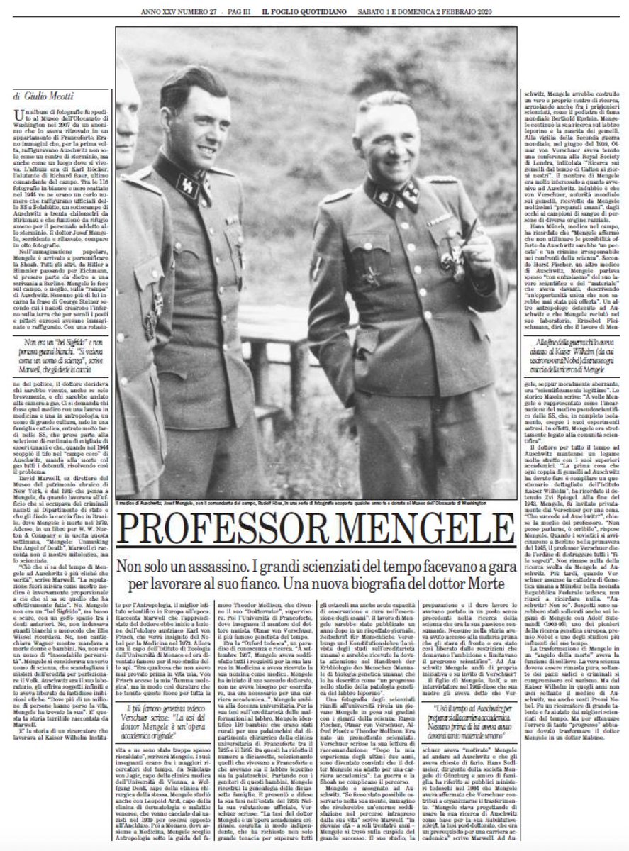 Si sa che Meotti preferisce di gran lunga la parabola di Mengele