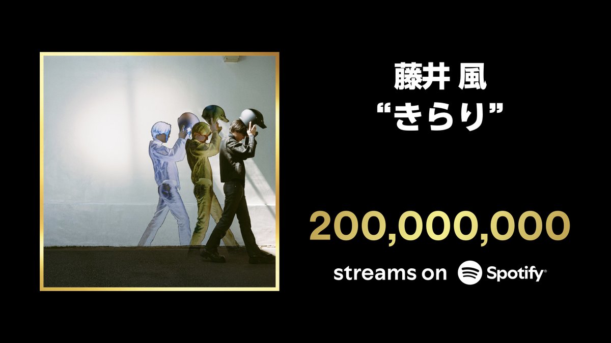 SpotifyJP's tweet photo. - ✨ - Congratulations - ✨ -

 　　＼　\\　　　//　／
   　   藤井 風 "きらり"
 Spotifyで2億回再生を突破🎉
 　　／　//　　　\\　＼

耳心地のよいボーカルと爽快感あふれるメロディーがクセになる🍃
この楽曲を聴く'動機は愛がいい'👂
👉https://t.co/SdOn59Qvqa

@fujiikazestaff
#藤井風 https://t.co/7DWBt5fo2d