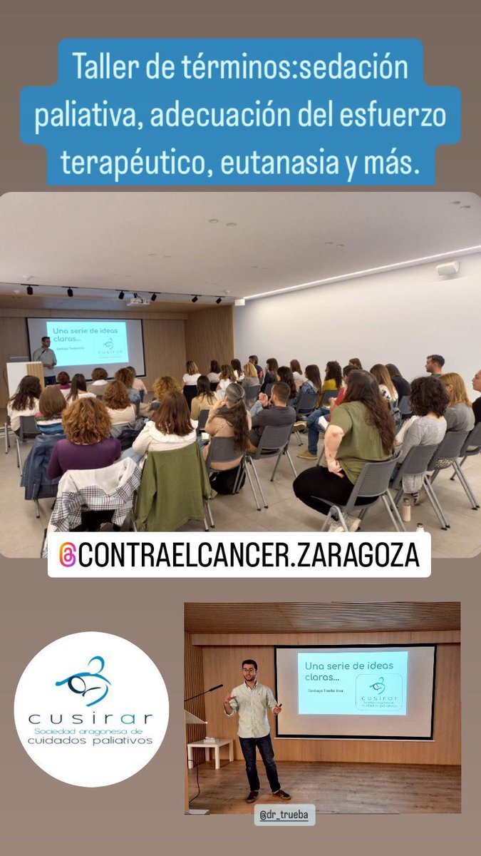 Taller para aclarar conceptos relacionados con el final de la vida. Gracias <a href="/ContraCancerZGZ/">Asociación Española Contra el Cáncer Zaragoza</a> 
De la mano de @Dr_Trueba 
#sedaciónpaliativa #eutanasia #adecuacióndelesfuerzoterapéutico #reachazodetratamiento #suicidioasistido