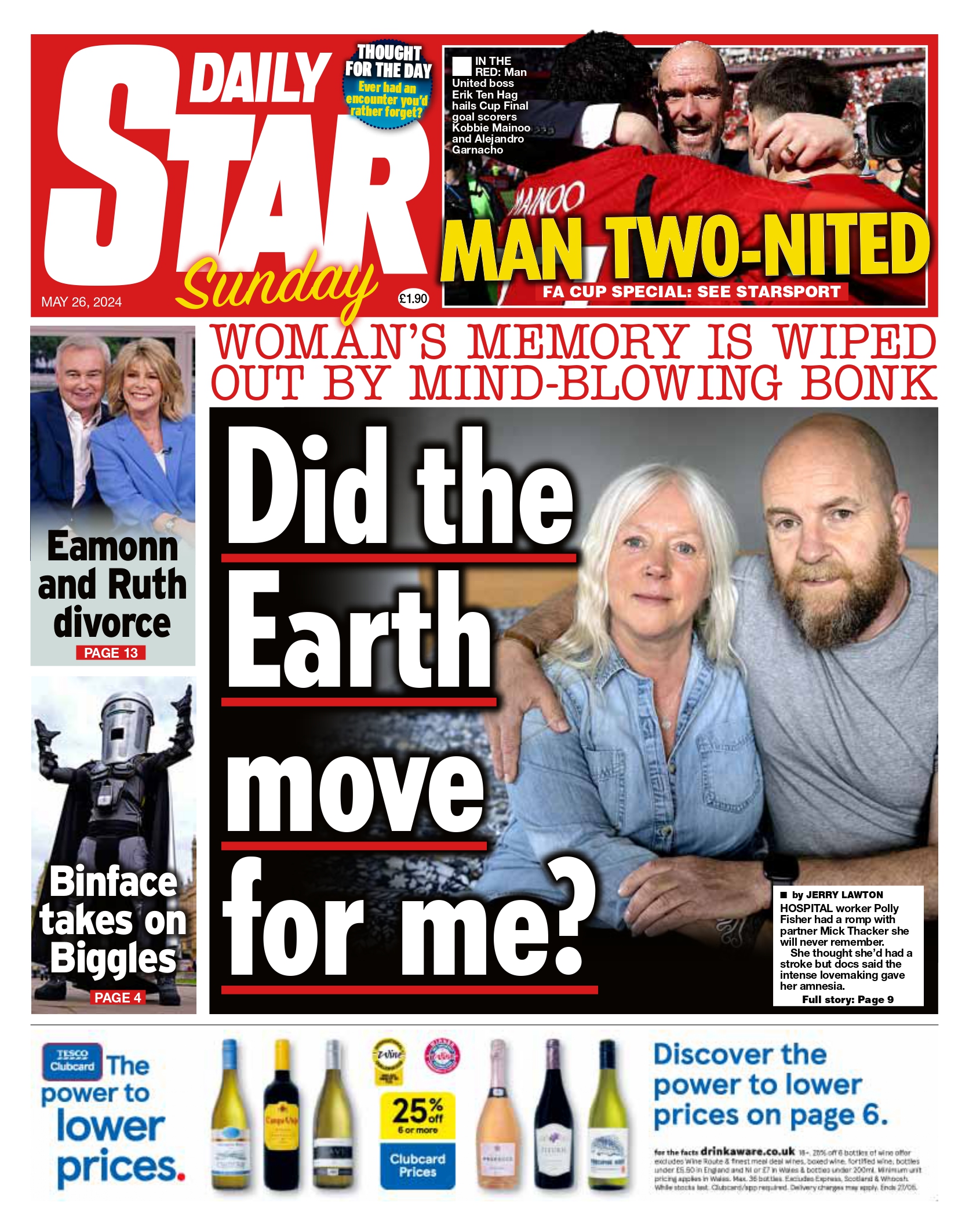 Sunday's front page: Did the Earth move for me? https://www.dailystar.co.uk/news/latest-news/quick-10-minute-bonk-gave-32891614 #TomorrowsPapersToday 