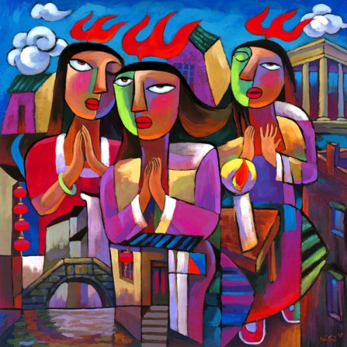 Pentecost by He Qi (1951 -    )
#DivinityArrived #soulfulart #artandfaith #apaintingeveryday
#LoveCameDown #betweenstories #KyrieEleison #goodfriday #easter #resurrection #emmaus #prayers #AscensionDay #Pentecost More on the life of He Qi and this artwork in comments. 1/4