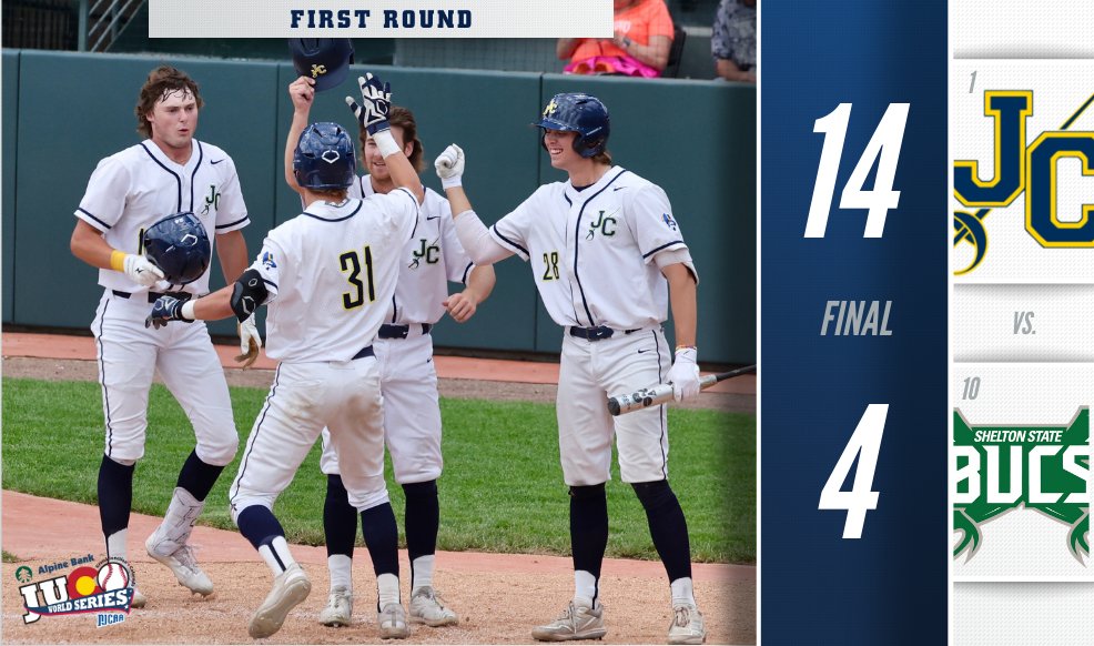 What a way to begin the week! 🤯

Johnson County run-rules Shelton State 1⃣4⃣-4⃣ in the First Round of the 2024 #NJCAABaseball DI World Series! ⚾️

njcaa.org/championships/…