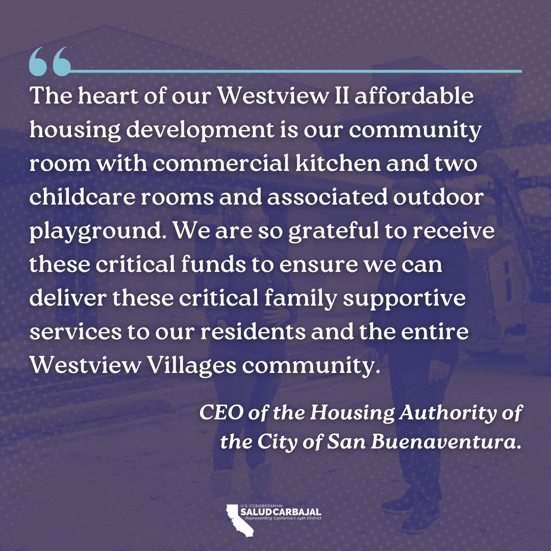 Ventura’s redeveloped Westview Village – featuring 50 new apartments, a community center, and new playgrounds – are coming soon thanks in part to the $1 million award I secured in this year’s federal budget! 🏠🏠🏠