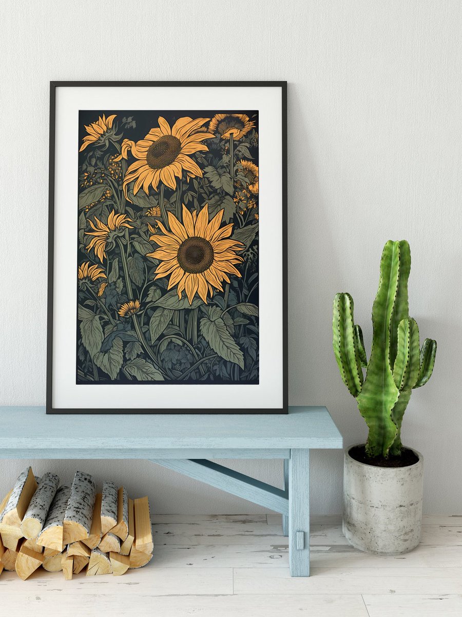 Vintage Sunflowers Print - Blue and Yellow - Bohemian - Large Artwork by DesignBohemian etsy.com/listing/171957… #interiordecor #interiorinspo #interioraesthetic #gallerywall #artprintsforsale #vintageaesthetic #gothicstyle #vintagedecor