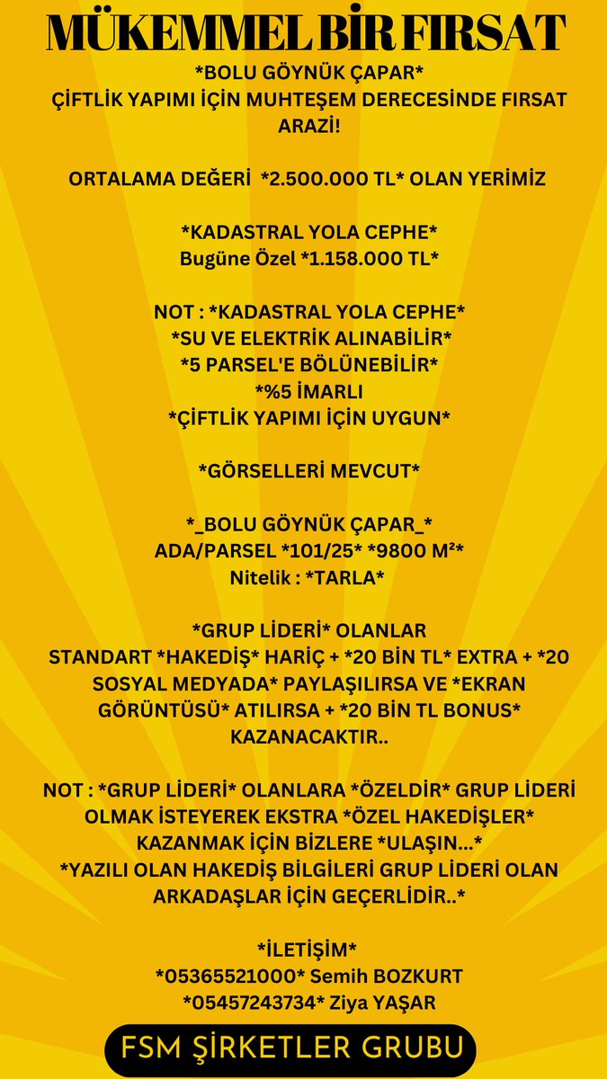 YATIRIM TAVSİYESİDİR. TOPRAK HİÇBİR ZAMAN KAYBETMEZ! ARSA TARLA BAĞ BAHÇE UYGUN ARAZİLER İÇİN PROFİLİMDEN İLETİŞİME GEÇEBİLİRSİNİZ.
BEĞENMEYİ VE TAKİP ETMEYİ UNUTMAYIN!
.
.
.
#satılıkarsa #bağevi #gayrimenkul #emlakpazarı #toplukonut #tarla #satılıkev #yatırımfırsatları #alsat