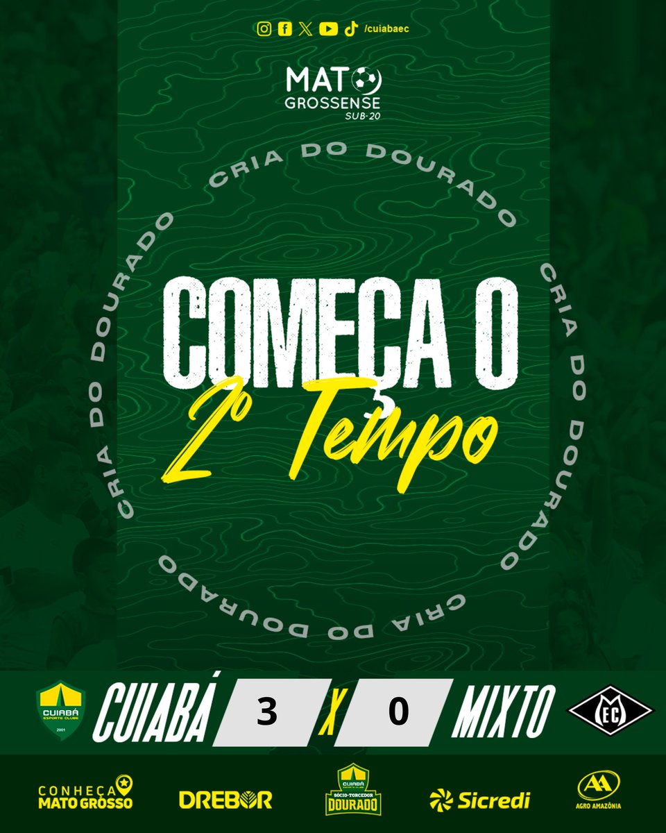 CuiabaEC's tweet photo. 2ºT | ⏱ 01 min: Recomeça a partida! Vamos Dourado.

#CUIxMIX | 3 x 0

#OrgulhodeMatoGrosso https://t.co/T4aZESpBRa