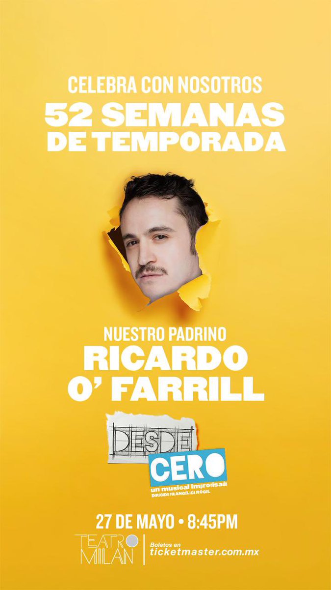 Uyyyy!!! #DesdeCero, ganadora como mejor comedia en @losmetrognp tendrá función especial para celebrar 52 semanas de temporada. 
Ahí estaremos este lunes 27 de mayo y tendrán como padrino de lujo a <a href="/richieofarrill_/">Ricardo O’Farrill</a> 🙌🏽🤩

🎭 <a href="/teatro_milan/">Teatro Milán</a>