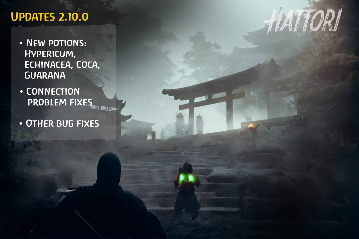 Hattori Updates 2.10.0🔥

Version 2.10.0 introduces several enhancements:

📌 New and renovated Potions :
— Hypericum: Reinforces your shield to block more incoming damage.
— Echinacea: Restores some hit points when your health is halved immediately.
— Coca: Provides a chance to