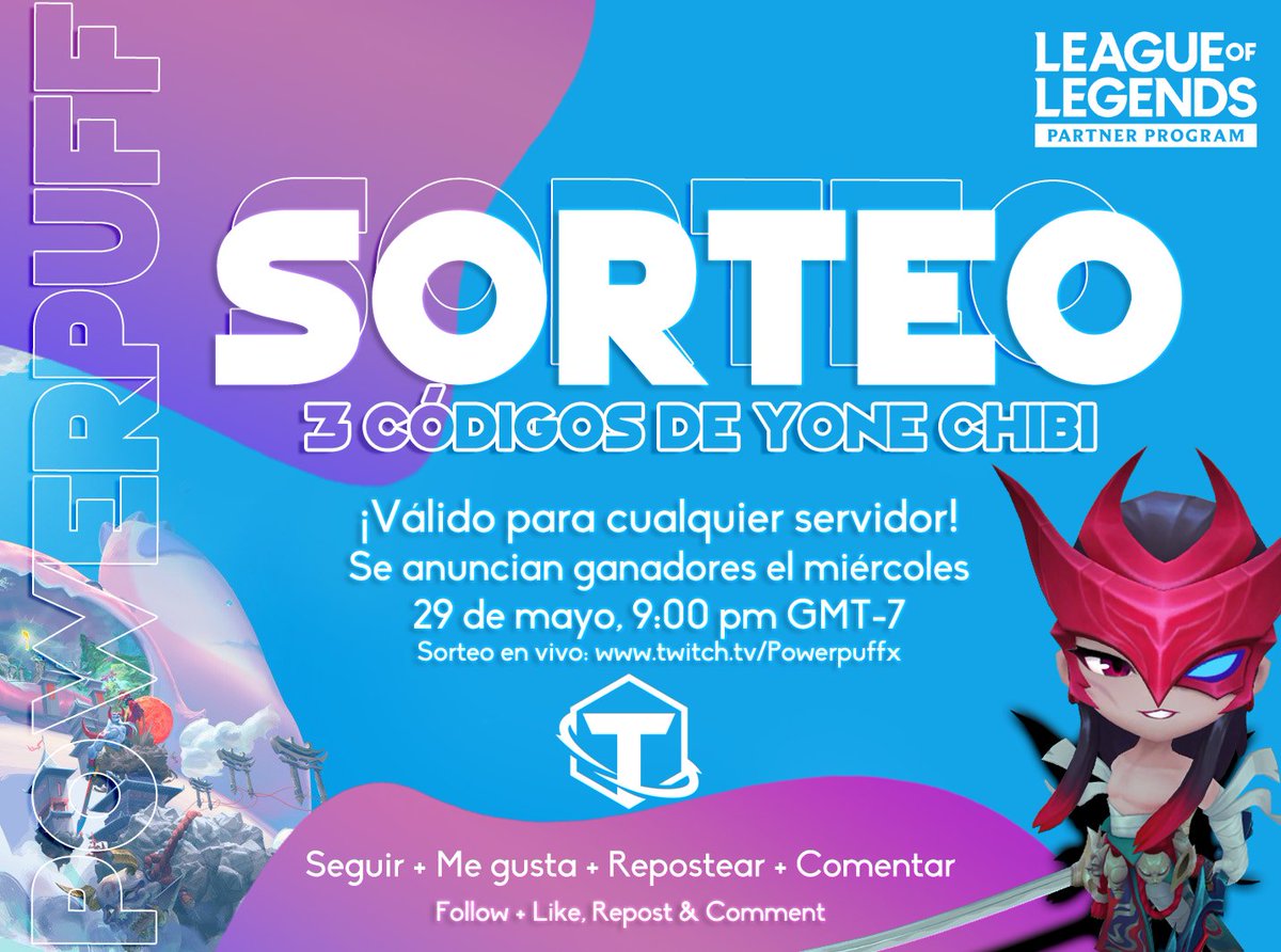 SORTEO DE YONE CHIBI (x3) ⚔️
#LPP #LeaguePartner
Requisitos: 💜Follow ✧ 🔁 Like & RT ✧ ✍️ Comentar tu ficha favorita ~
En stream habrá dinámicas en vivo para que viewers puedan ganar Yones y juegos de Steam: twitch.tv/powerpuffx 
Miércoles 29/05 ✧ 9:00 pm (Sonora) ⭐️