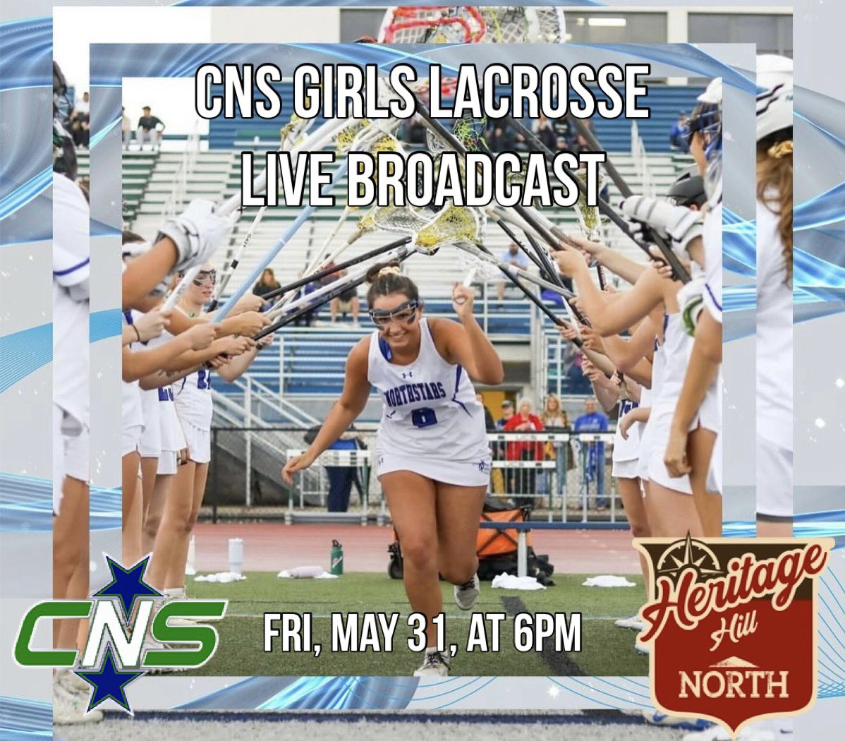 Come have dinner & a show as DT spotlights the CNS Northstars Girls Lacrosse Team in a #WakeUpCall LIVE Broadcast on FRI, MAY 31, at 6pm from ON-SITE at Heritage Hill North!! 💙💚🥍🎙️ @CNSAthletics @NSyracuseCSD @NSyracuseCNS