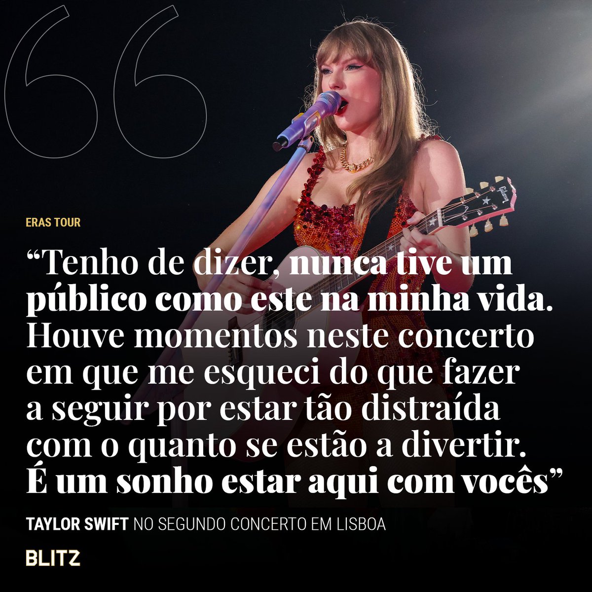 expresso's tweet photo. Em cada cidade que passa com a Eras Tour, Taylor Swift deixa elogios ao público. Em Portugal, a artista, falou com os ‘swifties’ portugueses num momento sincero.

Acompanhe a cobertura aos concertos de Taylor Swift em Portugal em https://t.co/uFlyErXyBh

#LisbonTStheErasTour https://t.co/GirL3wuckT