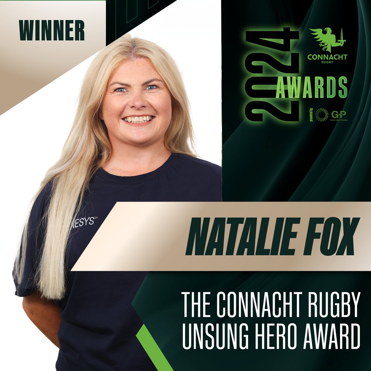 A special award for a special person. Natalie Fox is 2023/24 Connacht Rugby Unsung Hero! #ConnachtRugbyAwards 💫 @GlobalEOR