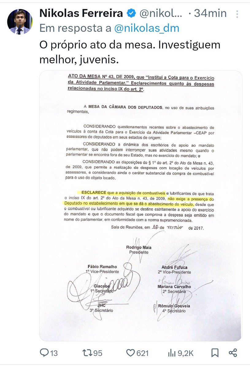 pesquisas_elige's tweet photo. 🚨URGENTE: Nikolas Ferreira (PL-MG) afirmou ontem que vai processar algumas pessoas que compartilharam a história dos abastecimentos que aconteceram em seu nome enquanto ele estava nos Estados Unidos. O problema: A norma citada por Nikolas que autorizaria o reembolso por combustível por parte dos assessores NÃO É UM DADO PÚBLICO. Além disso, essa norma seria de 2017. Seria essa mais uma tentativa de calar os críticos da extrema-direita? Por favor, escrevam NIKOLE INIMIGA DA LIBERDADE!🇧🇷👉😎