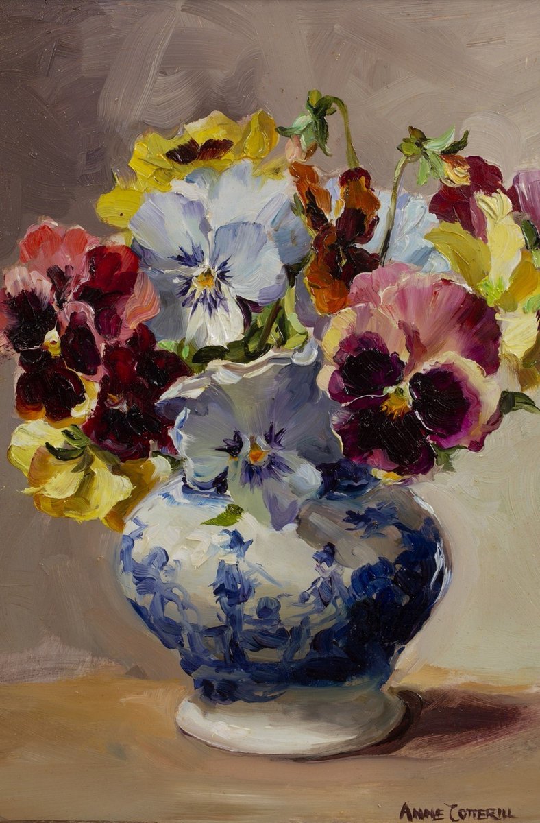 Pansies in a Blue Jar • Anne Cotterill