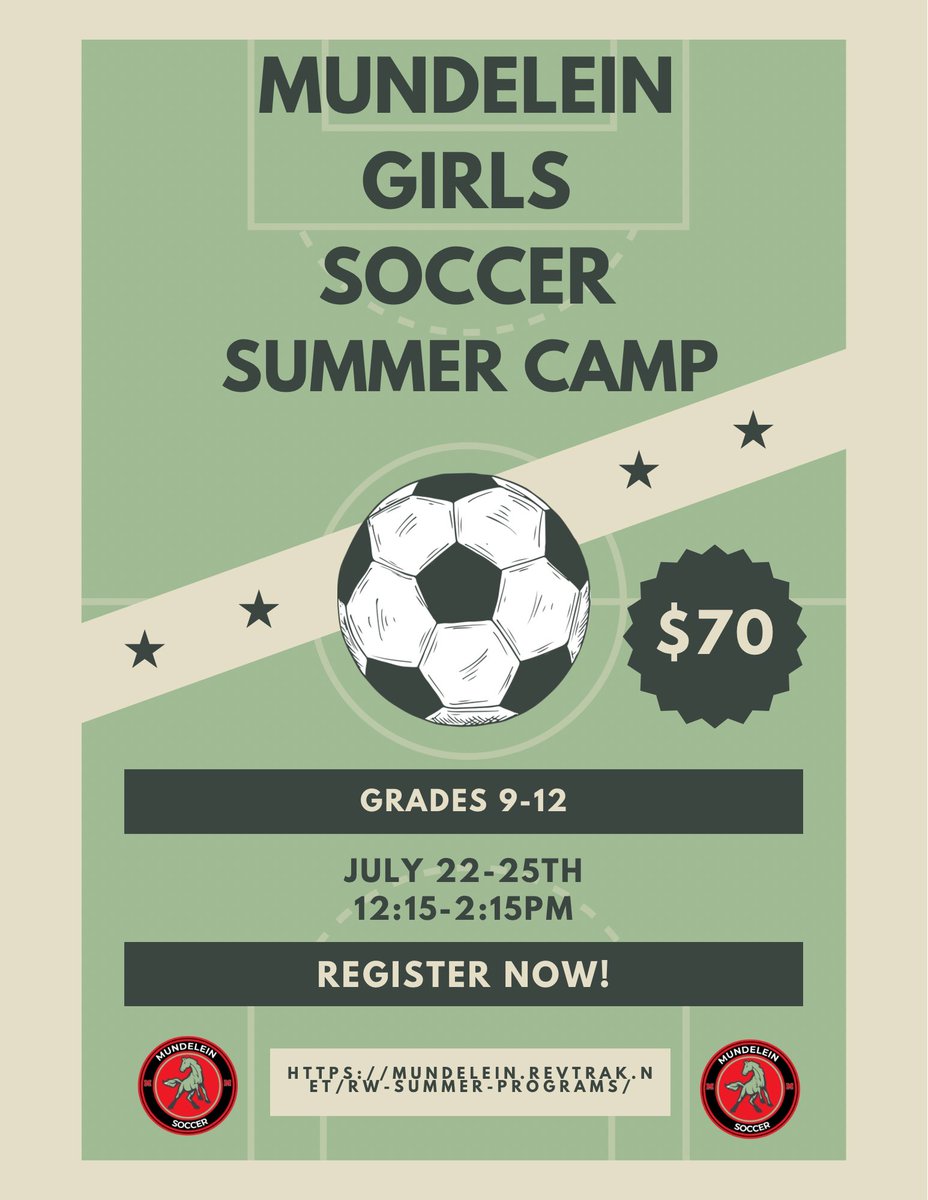 Register now for our girls high school soccer camp!  Register at: mundelein.revtrak.net/rw-summer-prog…