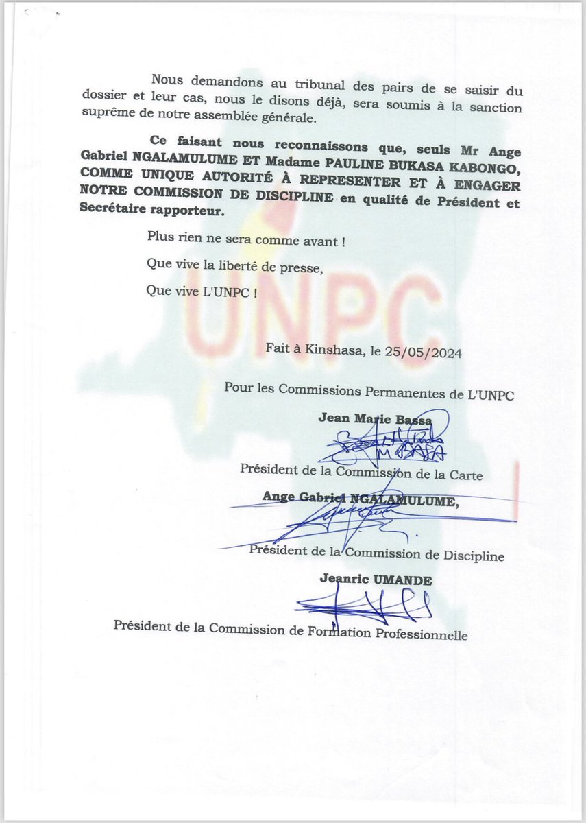 MushituRol59424's tweet photo. #RDC : Mise au point de l'#UNPC, le document portant la suspension du journaliste d'investigation @IsralMutombo11 pour une durée de 6 mois est un faux qui n'engage pas le tribunal des pairs de l'#UNPC. S'il vous plaît la RDC appartient à tous, ont attends tjrs l'émission #MBODI. https://t.co/L6NQOQ7Uoo