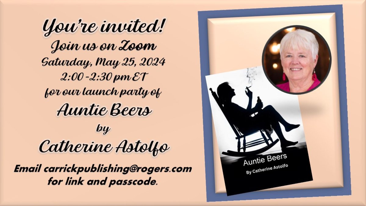 Dead to Writes (@deadtowritespod) on Twitter photo Hooray! Today’s the day! Join us at 2pm ET on Zoom for the official launch of Auntie Beers, a fantastic collection of literary stories by
<a href="/cathyastolfo/">Catherine Astolfo</a>
! Hope to see you there. Contact me (details below) for your invitation. Hooray! Today’s the day! Join us at 2pm ET on Zoom for the official launch of Auntie Beers, a fantastic collection of literary stories by
<a href="/cathyastolfo/">Catherine Astolfo</a>
! Hope to see you there. Contact me (details below) for your invitation.