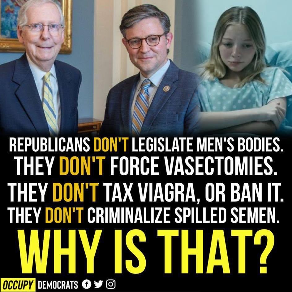 #ProudBlue #ResistanceUnited #ProudBlueWomen Don’t you think it is odd that Republican men are so hell bent on taking away abortion rights, IVF, contraceptives and mifepristone from women? Not a word about any rights that men should lose. How about this, use a condom to prevent