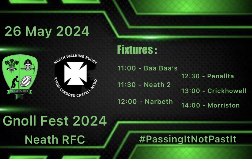 Tomorrow’s fixtures for Gnoll Fest, hosted by @NeathWalkRugby
