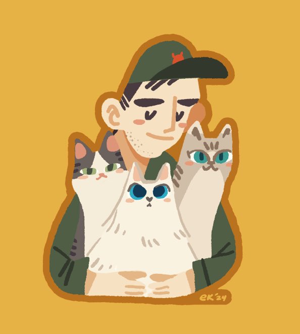Thank you <a href="/enataekim/">ena kim</a> for drawing me and my cats (Primrose, Daisy, Gita) 😭❤️