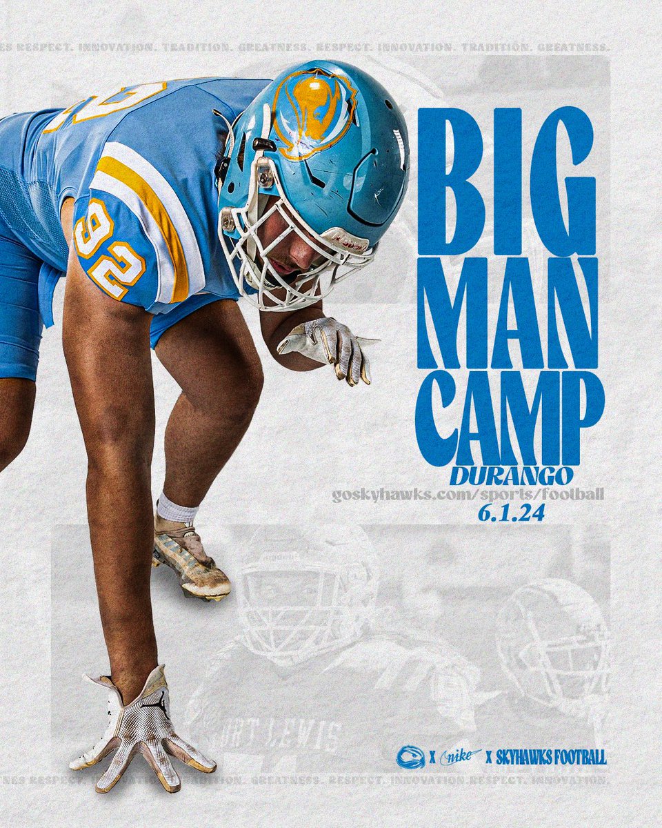 1️⃣ week out until our 2nd annual Big Man Camp!! Last year had a ton of Dudes EARN scholarship offers after camping with the Skyhawks in Durango! Phenomenal atmosphere, get evaluated, and GET BETTER with our staff 

No time like NOW ⬇️⬇️⬇️⬇️⬇️⬇️