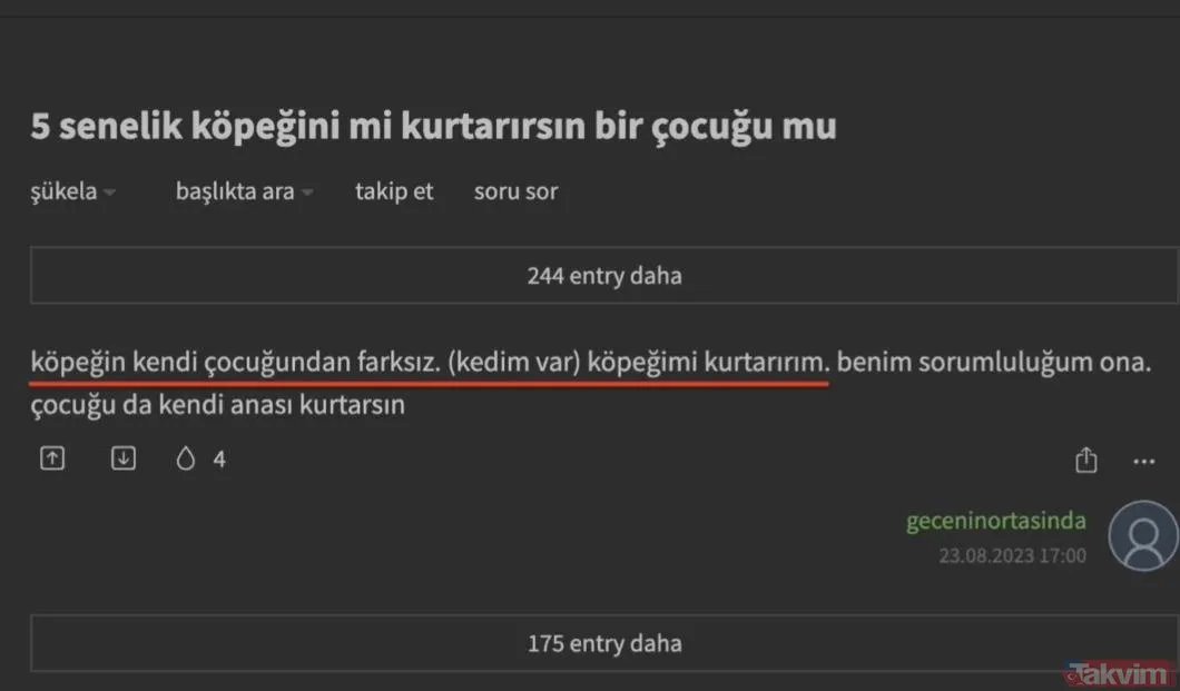 secil6161's tweet photo. Ekşi Sözlük'te "Tercih yapmak zorunda olsanız 5 senelik köpeğinizi mi yoksa bir çocu��u mu kurtarırsınız?" başlığı ile açılan entry ve cevapları

Tartışmayı bıraktım https://t.co/JBDr1iVMdG