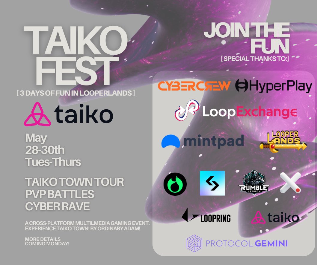 Next week should be fun…

-Taiko Town
-PVP Battles
-Cyber Rave
-Boss Battles
-Giveaways
+More!!

#TAIKOFest2024