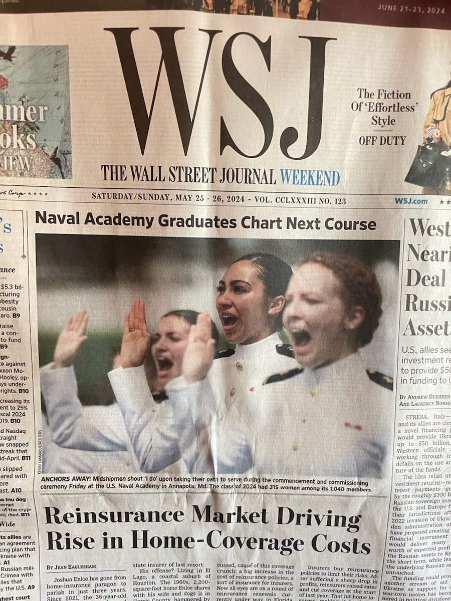 My husband was next to a guy reading the @wsj on his plane home when he saw the pic of our daughter - at nearly the same time, my messages started blowing up. Just so cool to see our young people eager to serve our country highlighted nationally! Big bonus that it’s