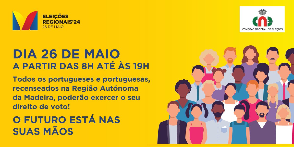 CNE_PT's tweet photo. 🚨 É já amanhã que se realiza a Eleição para a Assembleia Legislativa da Região Autónoma da Madeira.
👉 As assembleias de voto estão abertas entre as 8 e as 19 horas.
📢 O futuro está nas suas mãos.
#CNE #ALRAM https://t.co/MP5udhmZuR