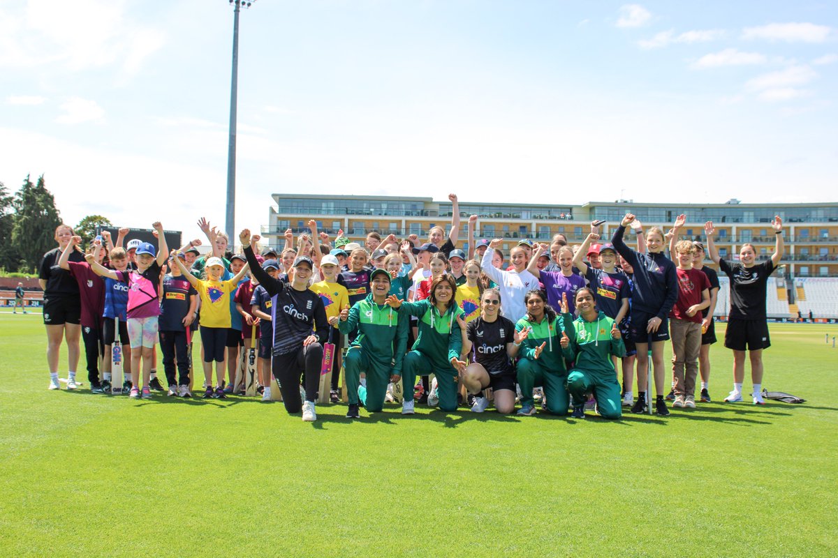 Children get a chance to meet and interact with Pakistan and England women's players during a cricket activity at Somerset County Ground, Taunton. #ENGWvPAKW | #BackOurGirls