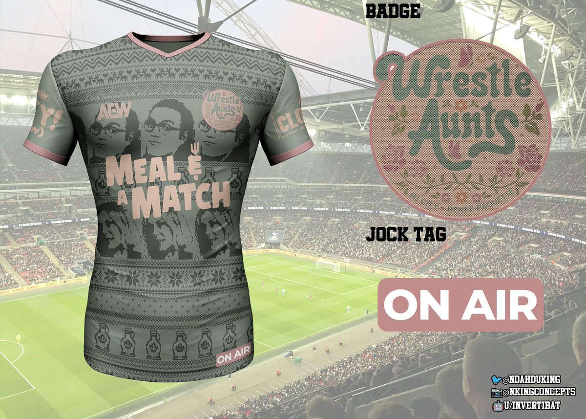 Noahduking's tweet photo. Since he liked my Toni Storm concept on the 'gram I made @RJCity1 and @ReneePaquette a Wrestle Aunts soccer jersey concept. #aew #rjcity #reneepaquette #canada #aunts #kitconcept https://t.co/x5r19jmeJL
