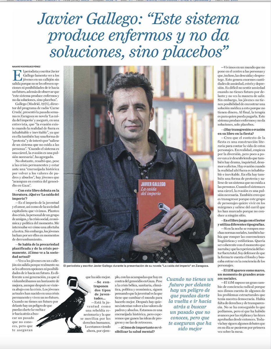 'Cuando no tienes un futuro por delante, hay peligro de que intentes volver atrás hacia un pasado que no conoces pero que te aseguran que ha sido mejor' Entrevista sobre 'La caída del imperio' en @el_adelantado.