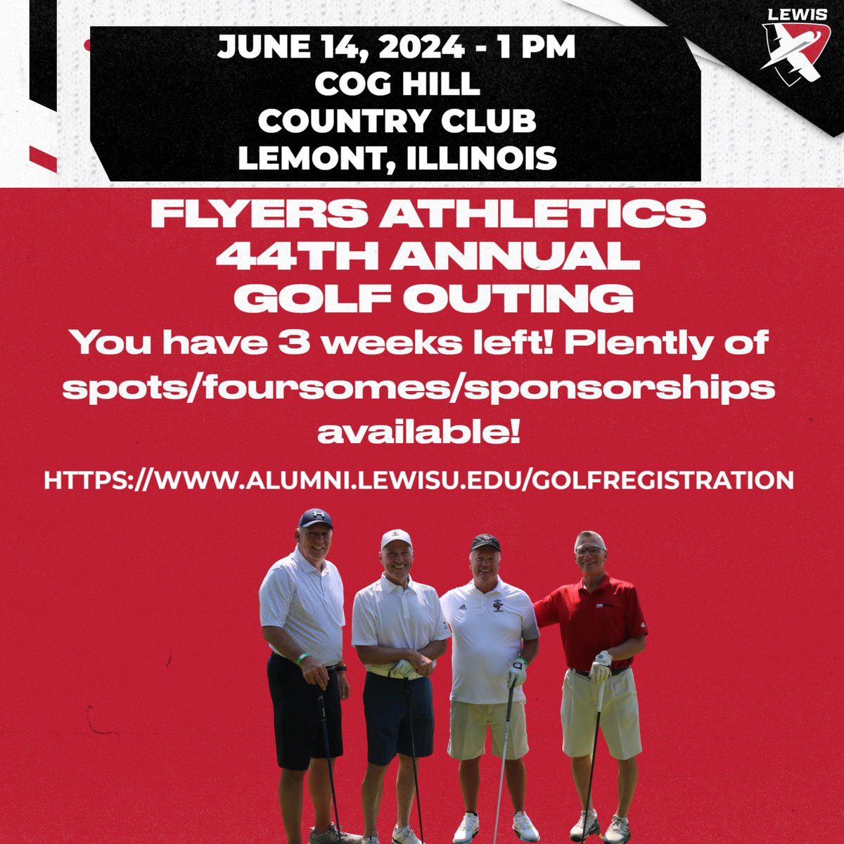 We are only three weeks away from the 44th annual Lewis University Flyers Golf Outing at Cog Hill Country Club (@CogHillGolf)! There are plenty of spots, foursomes, sponsorships available for our golf outing on June 14! Sign up today! alumni.lewisu.edu/GolfRegistrati…