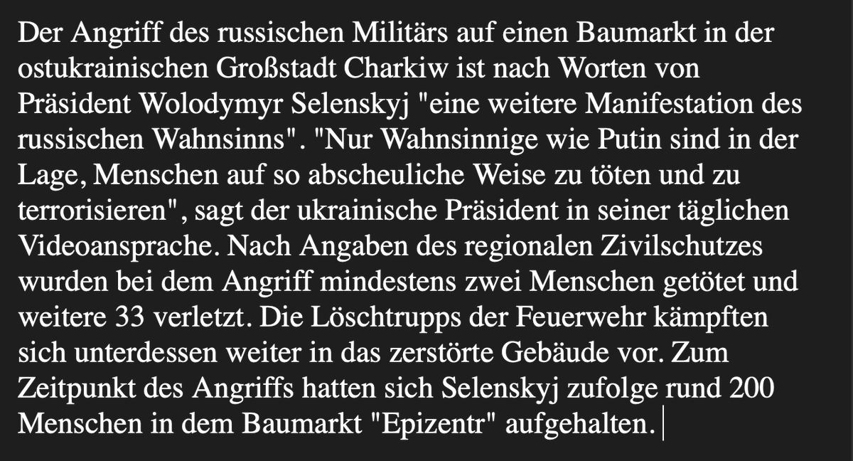 + 18:42 Selenskyj: Angriff auf Baumarkt Manifestation des russischen Wahnsinns + Q: NTV Die russiche Terror-Mörderbande kennt keine Gnade. Das ist bereits versuchter Genozid. Nicht das erste Mal! Ich hoffe wirklich Putler kommt in Den Haag vor´s Gericht. 😡