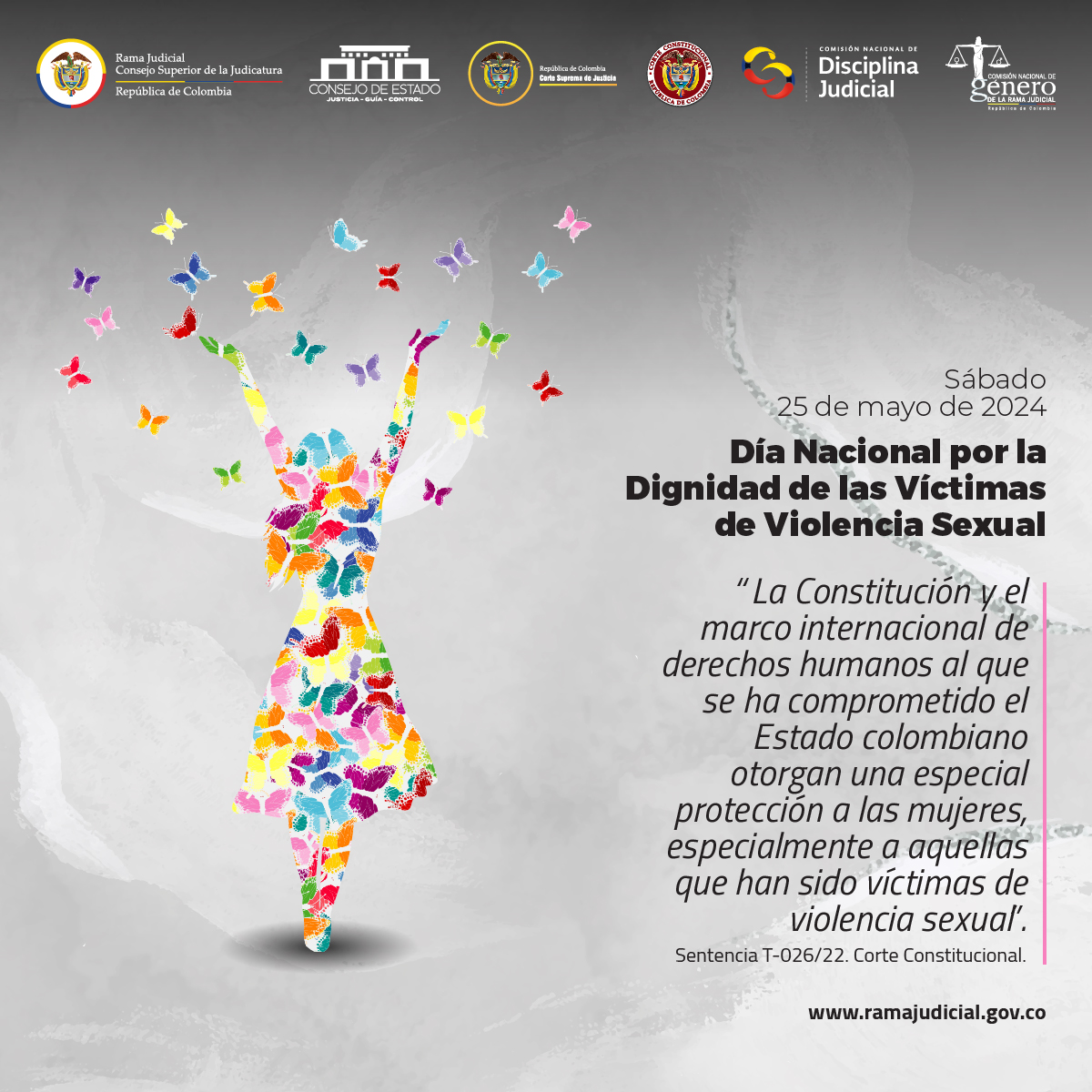 La Comisión Nacional de Género y la Rama Judicial se unen a la conmemoración del Día Nacional por la Dignidad de las Víctimas de Violencia Sexual, fecha en que se reafirma el compromiso de la justicia con la protección a las víctimas de delitos sexuales en Colombia.