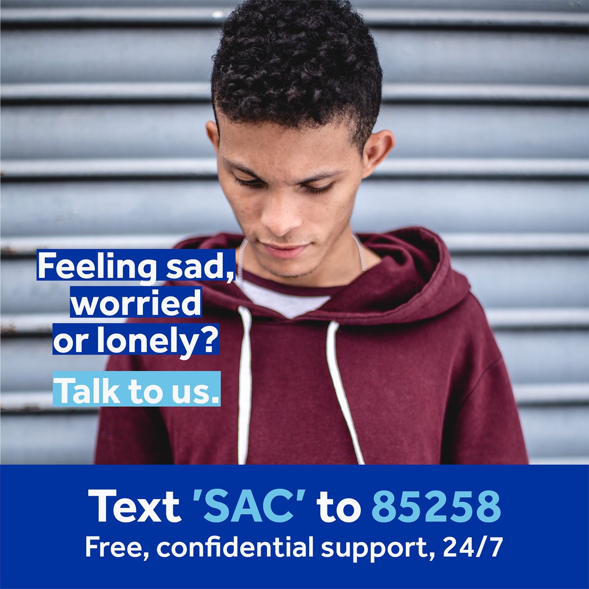 We're proud to partner with Shout to offer free, confidential mental health support to anyone in distress. To use the service, simply text SAC to 85258. Shout’s trained volunteers can help with issues including anxiety, stress, loneliness or depression and are available 24/7.