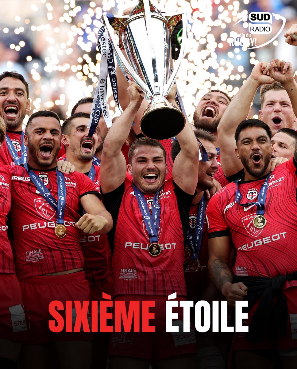 ⭐️⭐️⭐️ 𝗦𝗜𝗫𝗜𝗘𝗠𝗘 𝗘𝗧𝗢𝗜𝗟𝗘  ⭐️⭐️⭐️

Le Stade Toulousain s'offre la 6e Champions Cup de son histoire.

Deuxième succès pour la bande d'Antoine Dupont après 2021.

Les Rouge et Noir ont remporté les 9 dernières finales qu'ils ont disputé.

#LEINST #InvestecChampionsCup