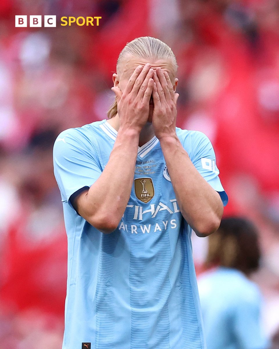 Four appearances 🆚 Six shots 🎯 No goals ❌ Wembley's not a happy hunting ground for Erling Haaland 😬 #BBCFootball #BBCFACup