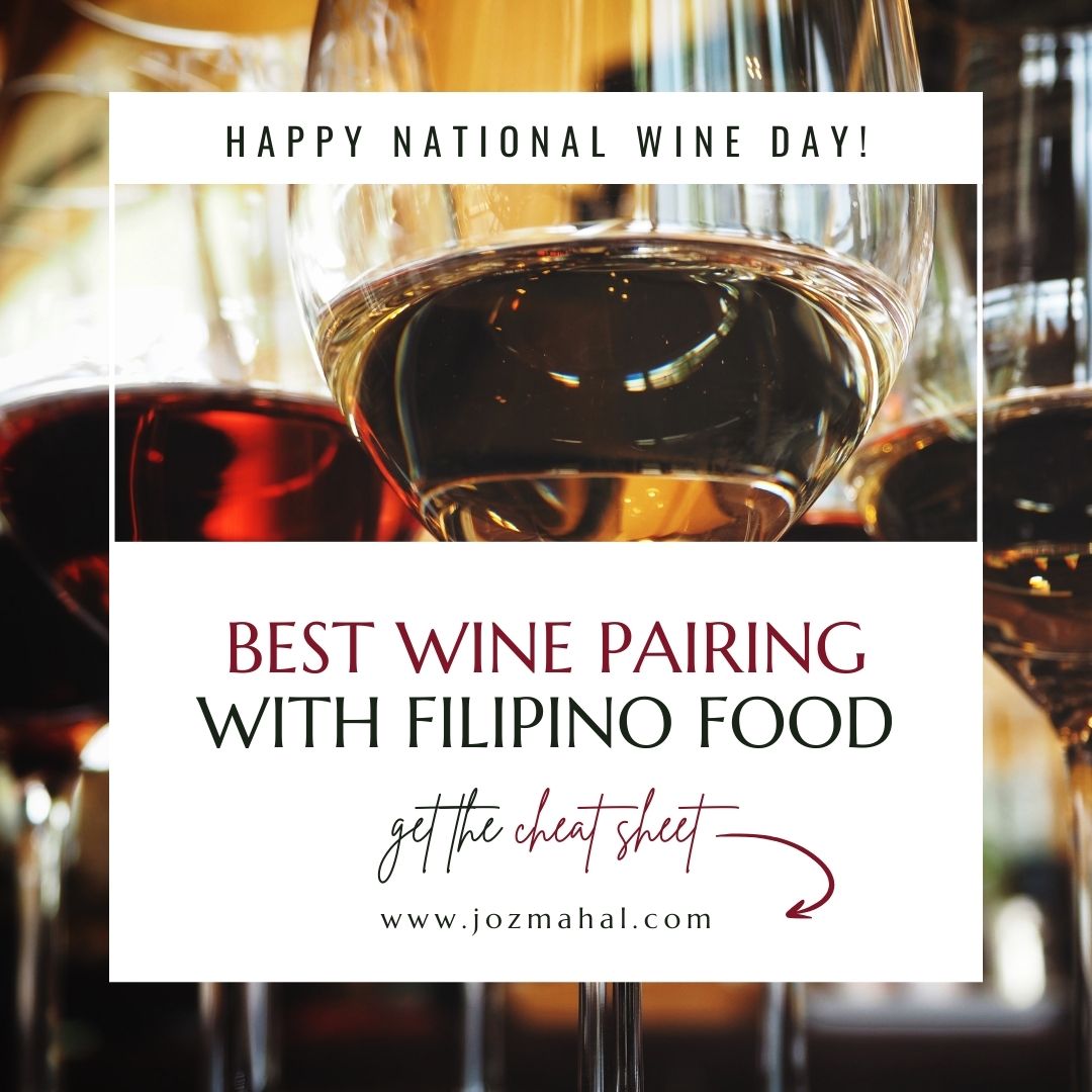 Happy #NationalWineDay! 🍷🎉 

Celebrate today with the ultimate sip to match your best Filipino dishes. Pair your Filipino favorites perfectly with wine!

Find the #cheatsheet here 👉 jozmahal.com/best-wine-pair…

#WineLover #Foodie #FilipinoFood #JOZmahal #asianamericanheritagemonth