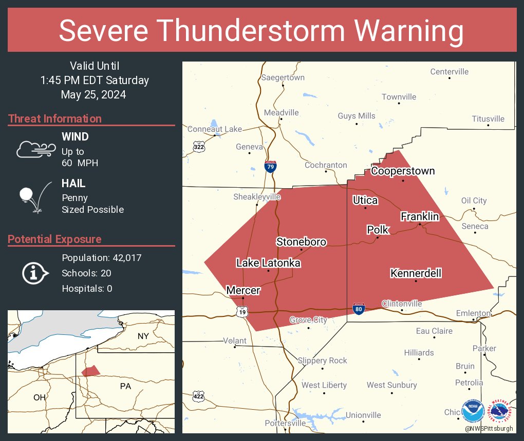 Severe Thunderstorm Warning including Franklin PA, Sugarcreek PA and  Mercer PA until 1:45 PM EDT