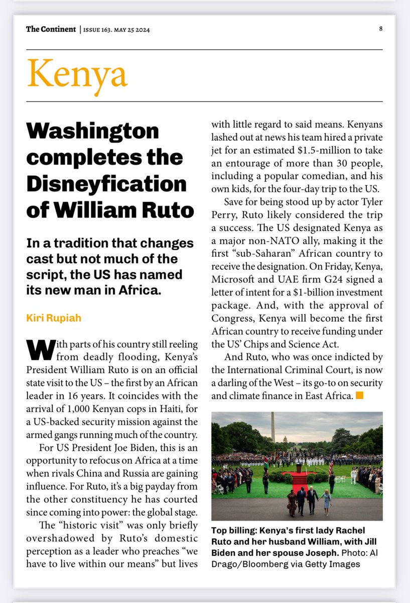 samirasawlani's tweet photo. Washington completes the Disneyfication of William Ruto-
In a tradition that changes cast but not much of the script, the US has named its new man in Africa - @KiriRupiah in @thecontinent_ https://t.co/6b5C0wZ8PI