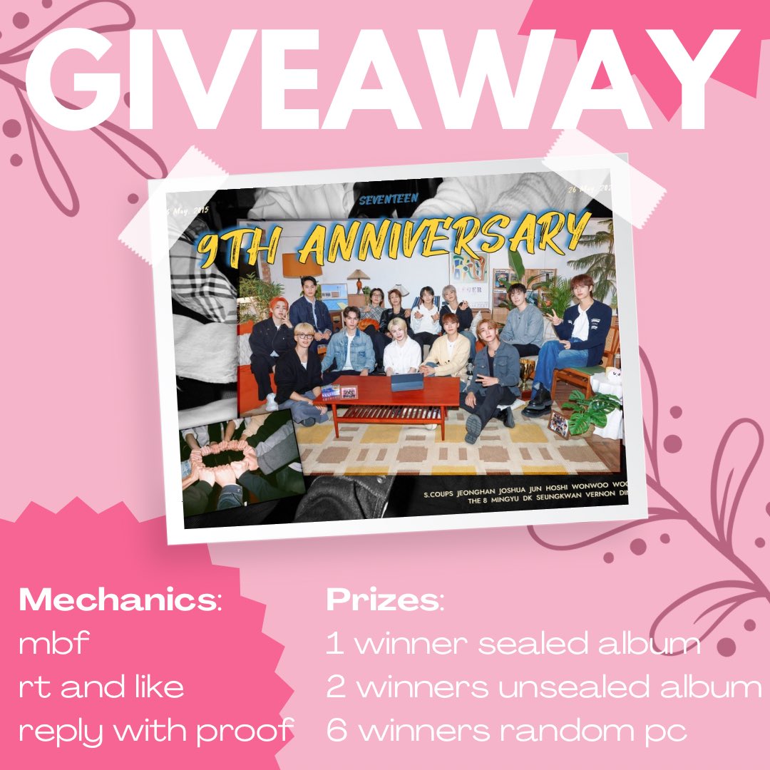 a_shuamoroll's tweet photo. #bigaynishua 

✨🩵SEVENTEEN 9TH ANNIVERSARY GIVEAWAY 🩷✨

Mechanics:
- mbf
- rt and like
- reply with your proof and tags

HAPPY 9TH ANNIVERSARY SVT
#세븐틴과_함께한청춘_벌써_9주년
#SVT_Shinin9_Diamonds
@pledis_17

Winners will shoulder the lsf. Sealed album from YZY, patience is virtue. ♡