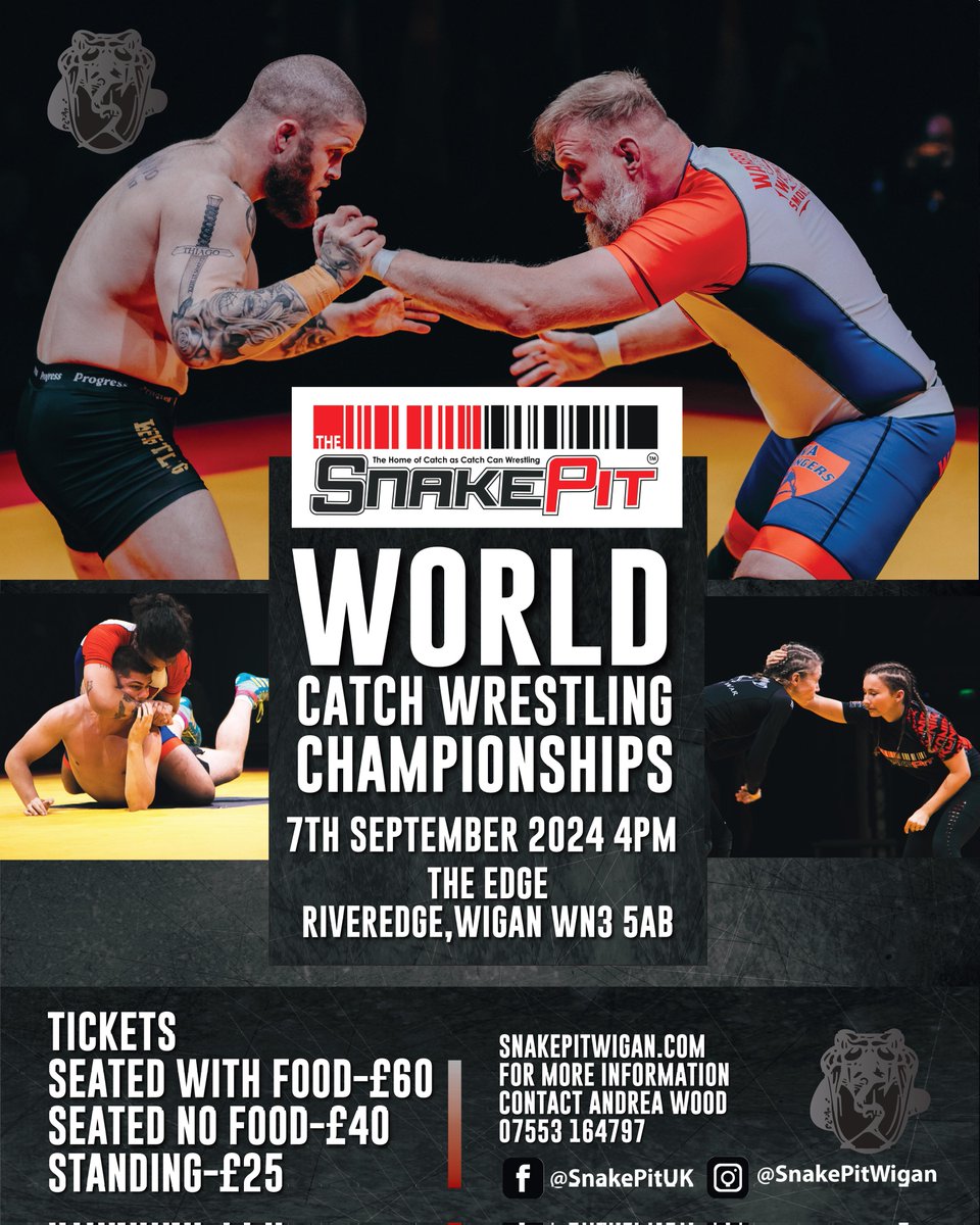 THE SNAKEPIT: WORLD CATCH WRESTLING CHAMPIONSHIPS 💥⚡

Who will be victorious, and become World Champion? 🌍🏆

Entries are now open. You can apply at:
snakepitwigan.com/the-snakepit-w…

#CatchWrestling #Wrestling #CatchAsCatchCan #SnakePitWigan