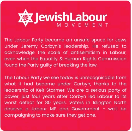 I would be ashamed to be a member of a party that houses an organisation such as this. They hate Corbyn because he supports the Palestinians. They back Starmer because he supports the apartheid state of Israel. All the rest about antisemitism is bullshit.