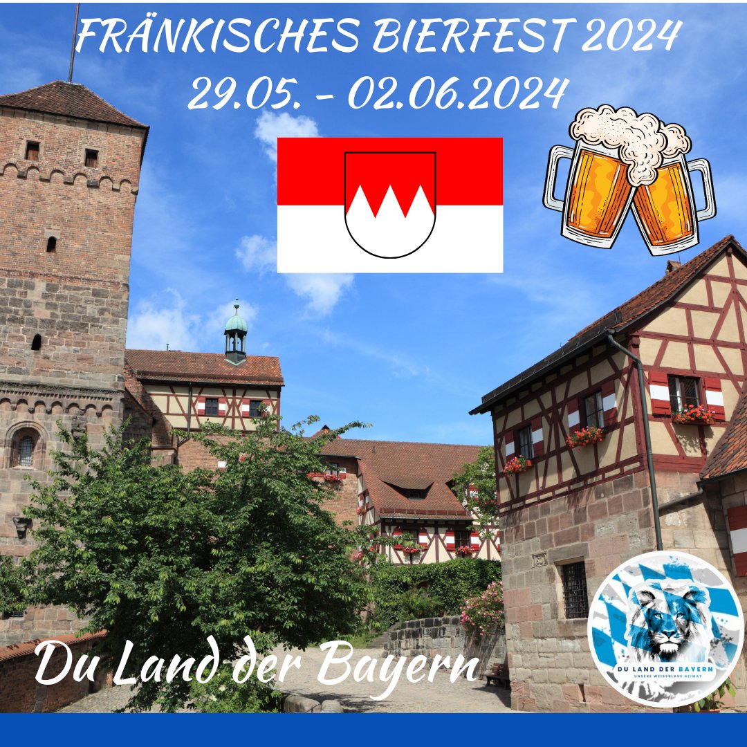 Veranstaltungstipp 🎉 : Vom 29. Mai bis 2. Juni 2024 lädt Nürnberg zum 25. Mal zum „Fränkischen Bierfest“ ein. Es ist „EUROPAS LÄNGSTER BIERGARTEN“ 🍺🍺 Natürlich wird dazu auch eine eigene Biersorte gebraut. Dafür sorgen die Brauerei Lindenbräu aus Gräfenberg und der