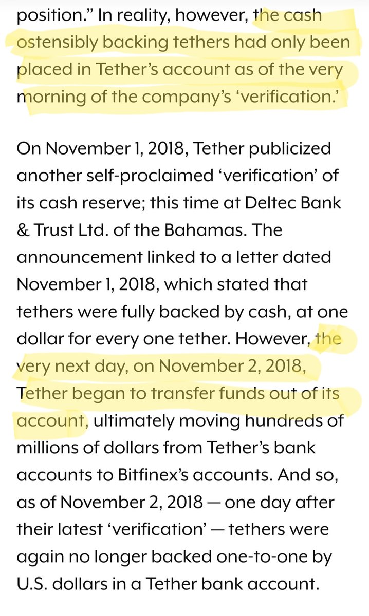 Tether's overnight reverse repos have gone from 8.3bn to 9.3bn to 11.3bn in the past 3 quarters. Arranging 1-day loans of $11bn in treasuries is pretty impressive for a company that has trouble getting banking. Then again I suppose they are old pros at one-day loans...