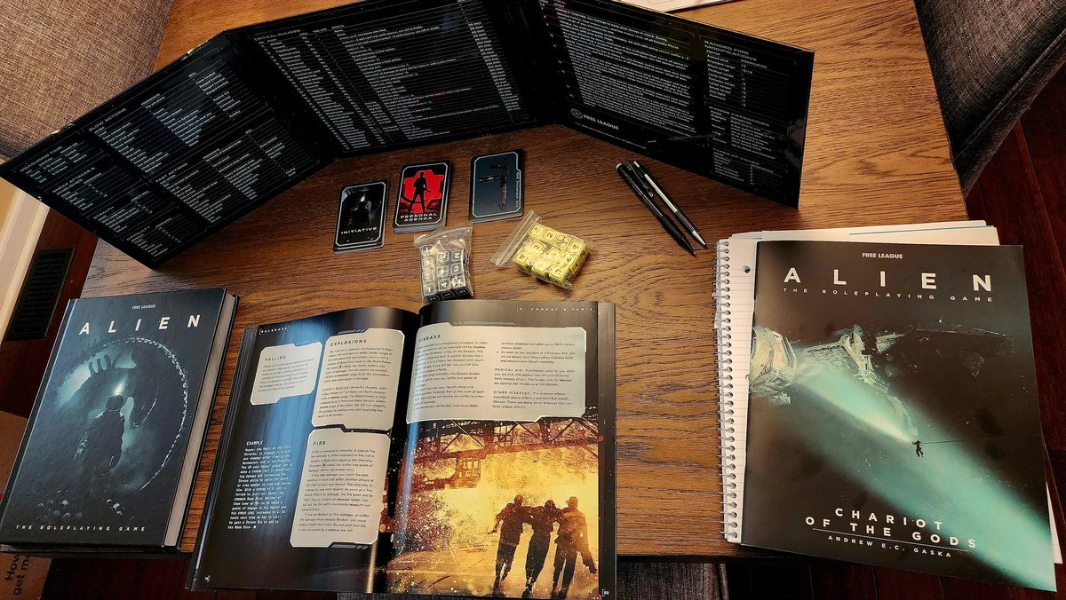 FittoCrit's tweet photo. Almost that time! First go at running the Alien RPG. It'll be new for everyone at the table. Looking forward to it! @FreeLeaguePub #alienrpg #chariotofthegods #ttrpgcommunity #ttrpg https://t.co/SBpliKYgQ2